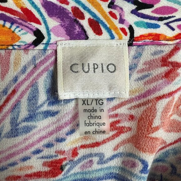 Cupio Tunic Top Womens XL Colorful Multicolor Floral Button Up 3/4‎ Sleeve Shirt - Picture 9 of 11